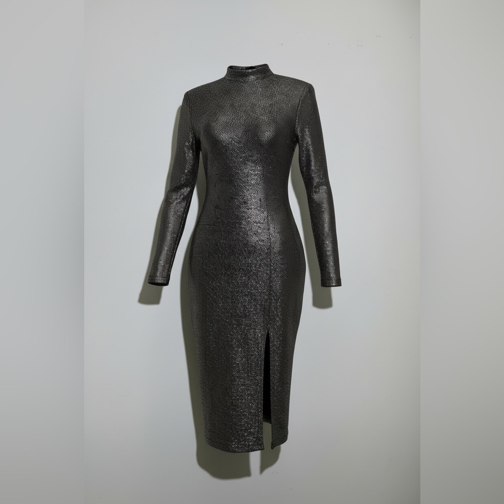 Topshop Metallic Mock Neck Bodycon Midi Dress US 6